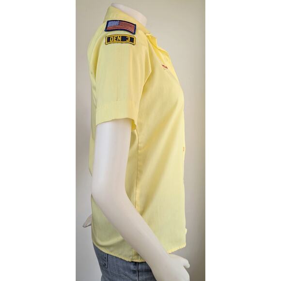 VTG 80s BSA Boy Scouts Womens Den Leader Shirt 8 Yellow Patches Short Sleeve - Picture 6 of 10